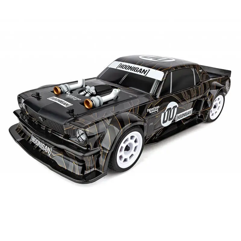 Team Associated Hoonicorn Apex 2 1:10 RC kit with the black and gold Hoonigan Mustang body fitted
