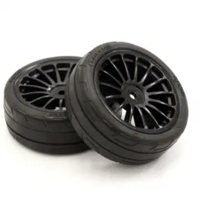 Kyosho 1:10 Fazer Pre-Glued 15 Spokes Black Rims Medium Tyres (2)