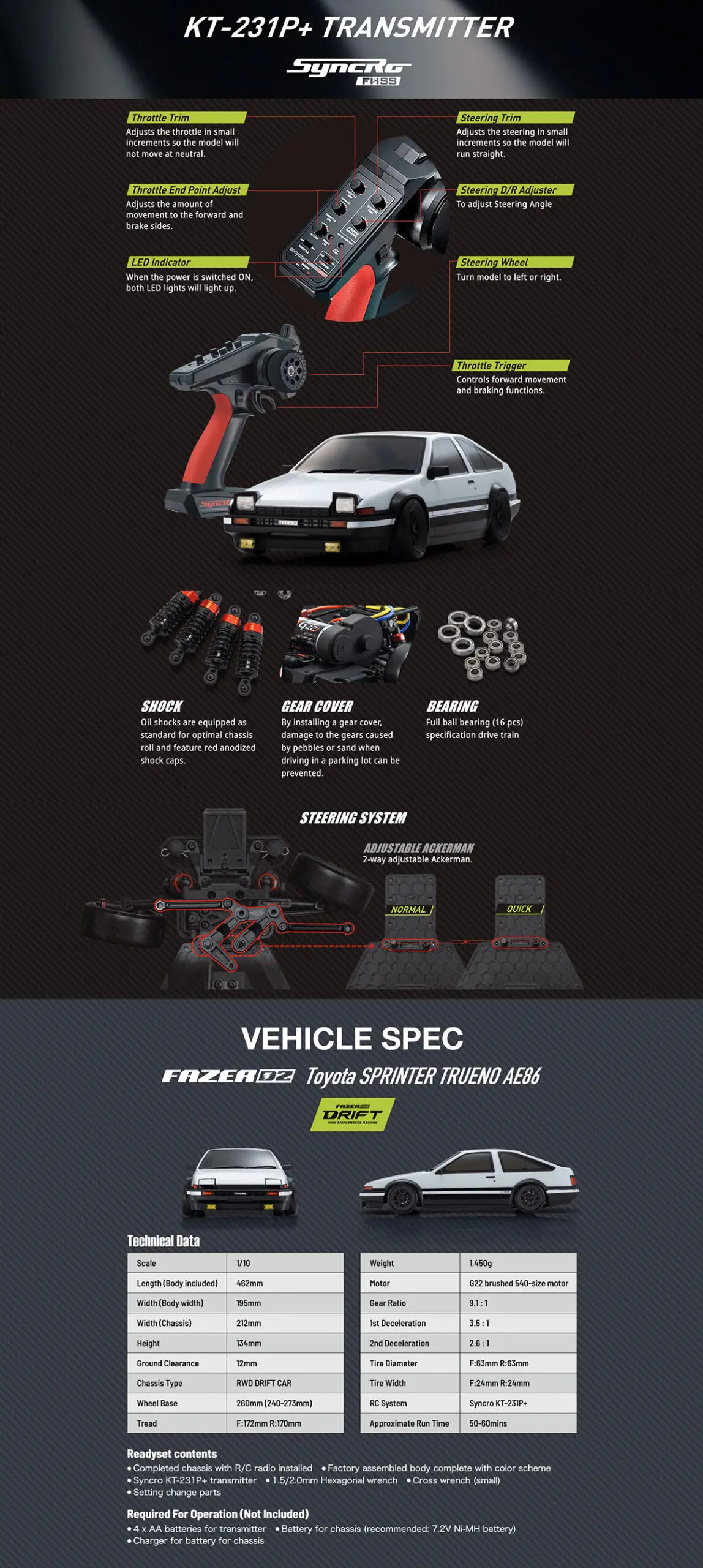Kyosho Fazer D2 Toyota Sprinter Trueno AE86 White 1:10 Drift Readyset – RC Drift Car – view 11