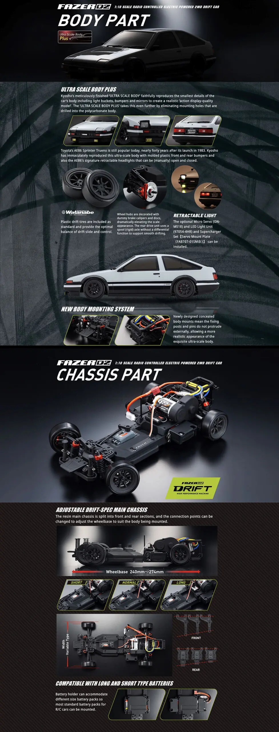 Kyosho Fazer D2 Toyota Sprinter Trueno AE86 White 1:10 Drift Readyset – RC Drift Car – view 9