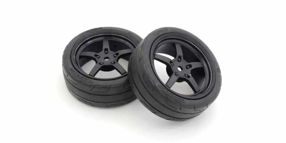 Kyosho 1:10 Fazer Fz02 Pre-Glued 5-Spoke Black Rims Medium Tyres (2)