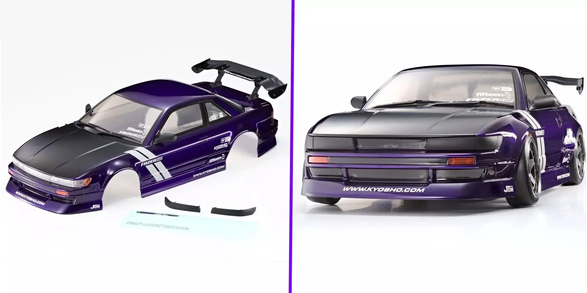 Kyosho Silvia S13 Ultra Scale Body Plus with the supplied headlight covers and grille decals
