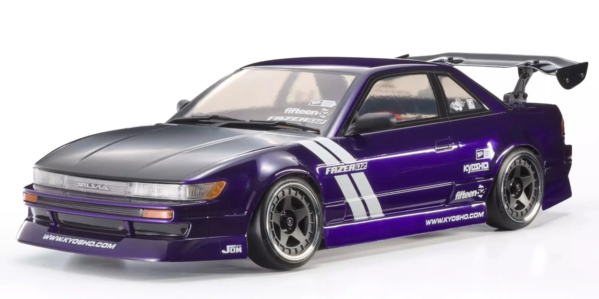 Kyosho Fazer D2 Nissan Silvia S13 Tuned in purple, 1:10 RC drift car, front three-quarter view