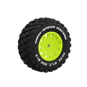 UDI RC Mounted Rubber Tyres On Fluoro Green Wheels (Pr)