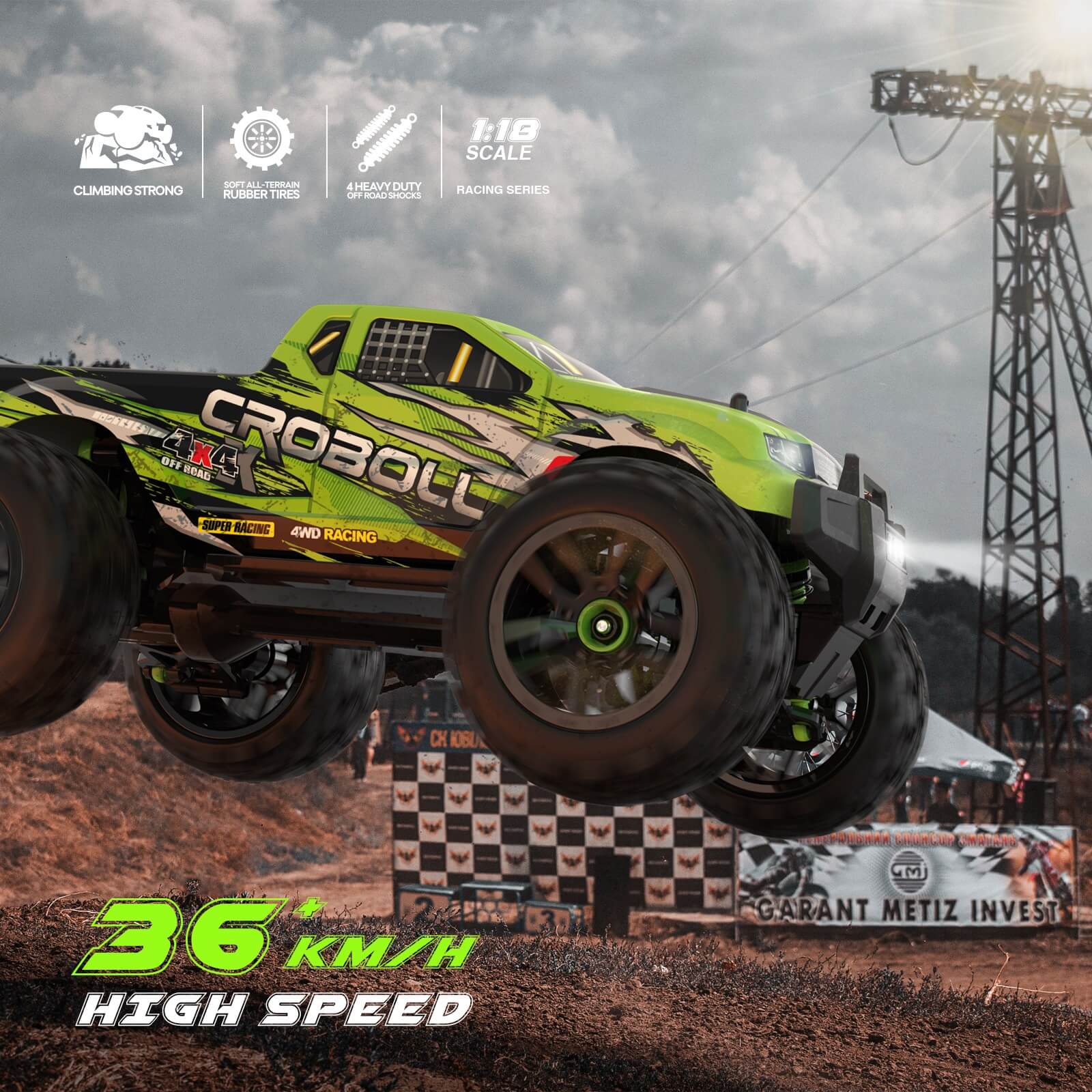 CROBOLL 1:18 Monster Truck 36 KPH High Speed RTR (2 Batteries