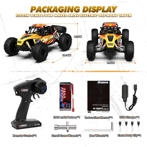 Rlaarlo 1/12 RTR Brushless RC Desert Cars , Max 45MPH Fast RC Cars，AM-D12