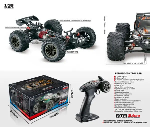 1:16 4WD High Speed Truggy RACER 2,4GHz Black/Green – RC Buggies