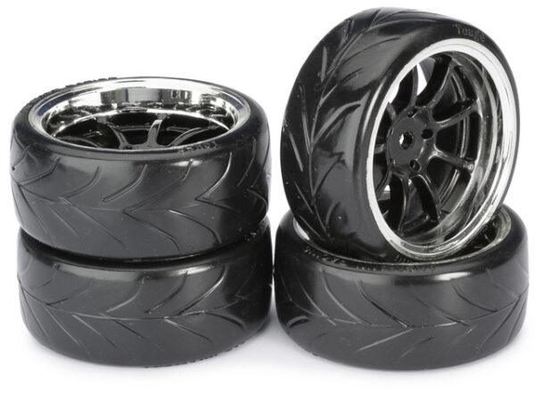 Wheel Set Drift LP " 9 Spoke / Profile A" black/chrome 1:10 (4 pcs)