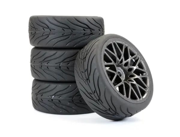 Fastrax 1/10 Street/Tread Tyre Star Spoke Gun Metal Wheel Complete Set of 4