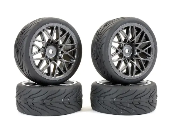 Fastrax 1/10 Street/Tread Tyre Star Spoke Gun Metal Wheel Complete Set of 4