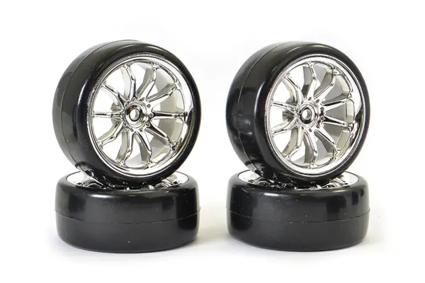 Fastrax 1/10 Street/Drift 10sp Scale Chrome Wheel & V2 Tyre