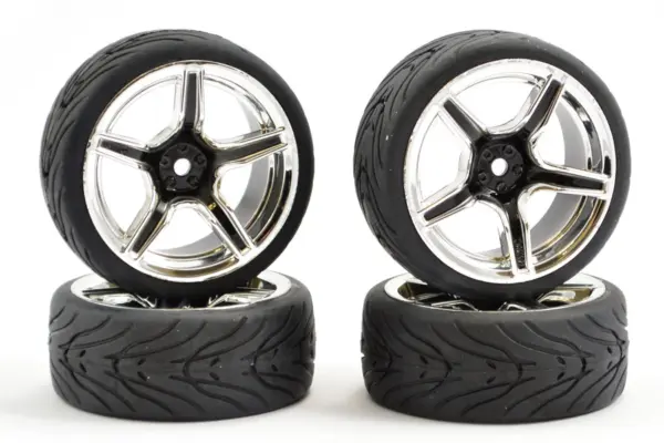 Fastrax 1/10 Street/Tread Tyre 5sp Black/Chrome Wheel