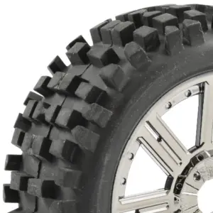 Fastrax 1/8 Rock Block Mounted on 8-Spoke Black Chrome (Pr)