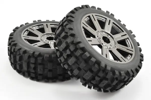 Fastrax 1/8 Rock Block Mounted on 8-Spoke Black Chrome (Pr)