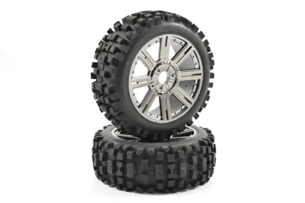Fastrax 1/8 Rock Block Mounted on 8-Spoke Black Chrome (Pr)