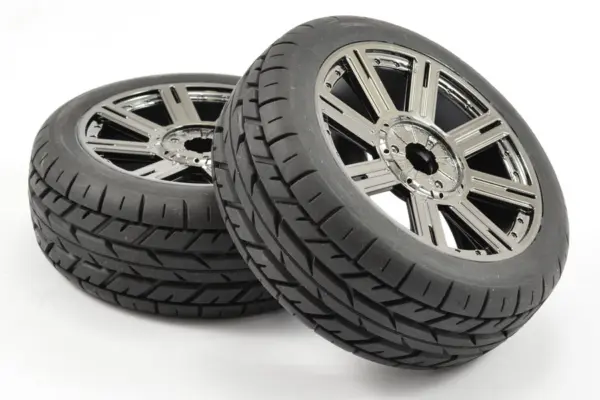 Fastrax 1/8 Eagle Tread Mounted on 8-Spoke Black Chrome (Pr)