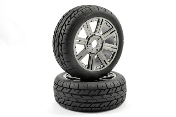 Fastrax 1/8 Eagle Tread Mounted on 8-Spoke Black Chrome (Pr)