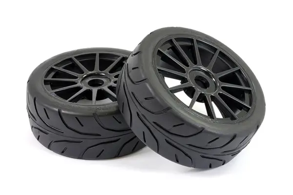 Fastrax 1/8 Arrow Tread Mounted on 12-Spoke Black (Pr)