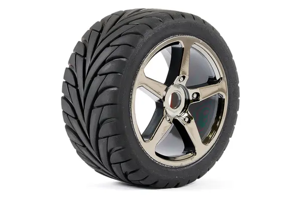 Fastrax 1/8 Truggy Eagle MTD 5-Spoke Bk Chrome 0 Offset(pr)