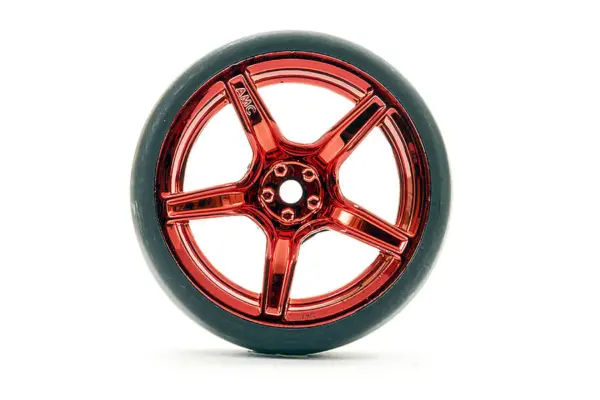 Fastrax 1/10 (4) Drift D1 Tyre W/3mm 5-Spoke Wheel- Met Red