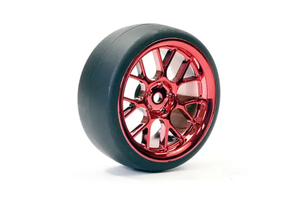 Fastrax 1/10 (4) Drift D1 Tyre W/3mm 14-Spoke Wheel - Met Red