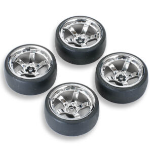 Fastrax 1/10 (4) Drift D1 Tyre W/9mm 5-Spoke Wheel- Chrome