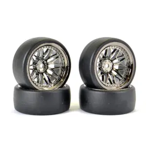 Fastrax 1/10 (4) Drift D1 Tyre W/9mm 20-Spoke Wheel - Black Chrome