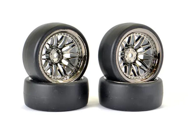 Fastrax 1/10 (4) Drift D1 Tyre W/9mm 20-Spoke Wheel - Black Chrome