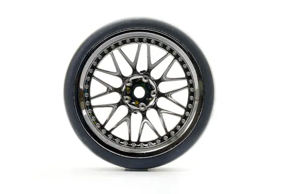 Fastrax 1/10 (4) Drift D1 Tyre W/9mm 20-Spoke Wheel - Black Chrome