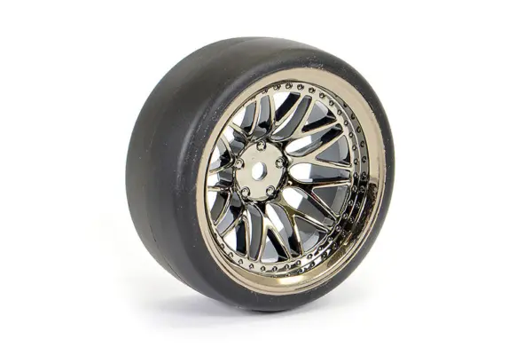 Fastrax 1/10 (4) Drift D1 Tyre W/9mm 20-Spoke Wheel - Black Chrome