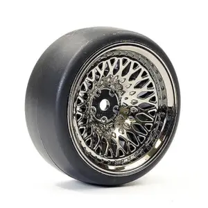 Fastrax 1/10 (4) Drift D1 Tyre W/9mm Classic Wheels - Black Chrome