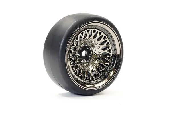 Fastrax 1/10 (4) Drift D1 Tyre W/9mm Classic Wheels - Black Chrome
