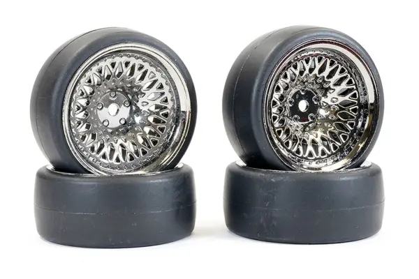 Fastrax 1/10 (4) Drift D1 Tyre W/9mm Classic Wheels - Black Chrome