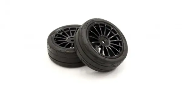 Kyosho 1:10 Fazer Pre-Glued 15 Spokes Black Rims Medium Tyres (2)