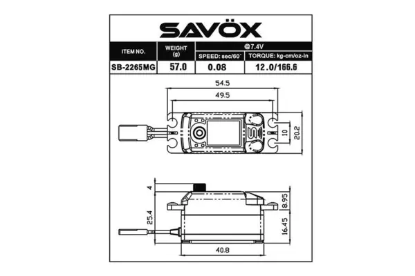 Savox Low Profile Brushless Hv Digi 12kg/0.08s@7.4v - Black