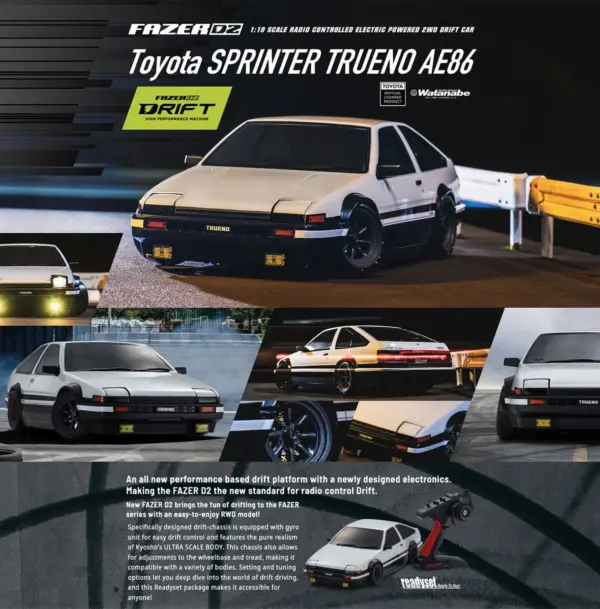 Kyosho Fazer D2 Toyota Sprinter Trueno AE86 White 1:10 Drift Readyset