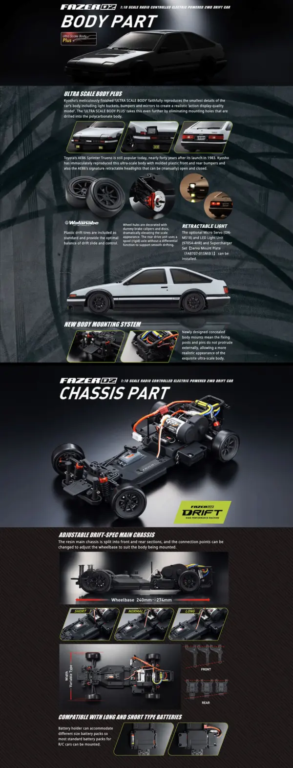 Kyosho Fazer D2 Toyota Sprinter Trueno AE86 White 1:10 Drift Readyset