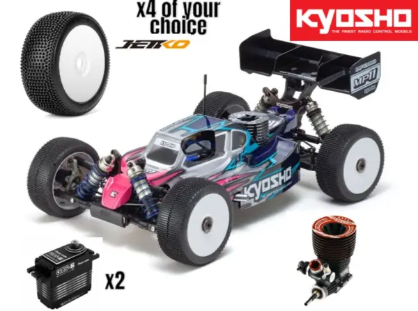 Kyosho Inferno MP11 1:8 4WD RC Nitro Buggy Kit - Bundle wheels, engine & servo package