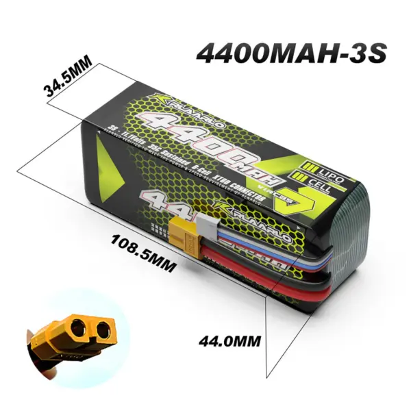 Rlaarlo Large Capacity 11.1v 3s 4400mah Lipo Battery - Part Number Re038