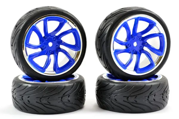 Fastrax 1/10 Street/Tread Tyre Tri-5 Blue/Chrome Wheel
