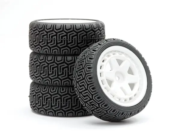Fastrax 1/10 'Geometric' Rally Tyres/6-Spoke White Wheels (4)