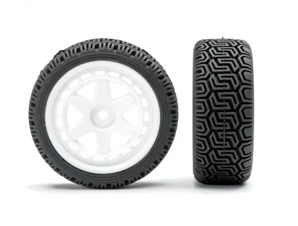 Fastrax 1/10 'Geometric' Rally Tyres/6-Spoke White Wheels (4)