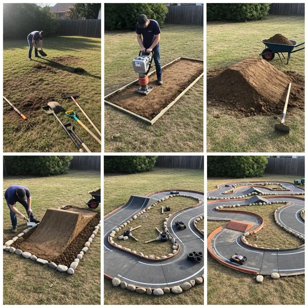Construction stages of a backyard off-road RC track