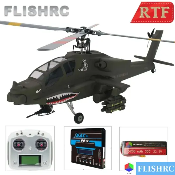 FLISHRC 500 Size AH-64 Apache Scale RC Helicopter – RTR (Ready to Run)
