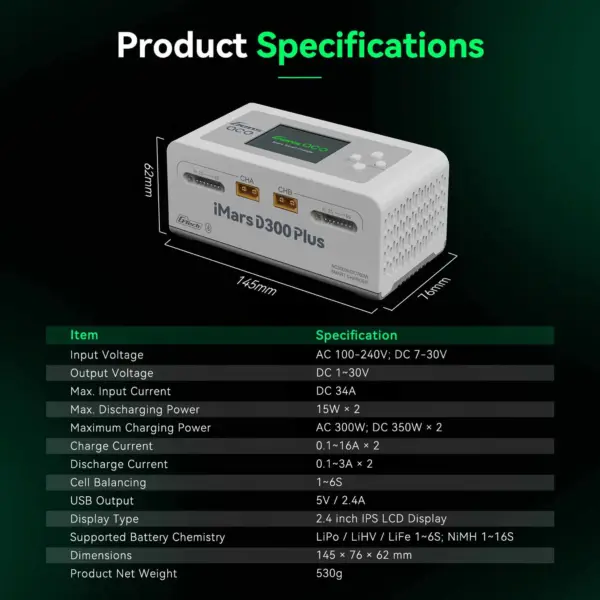 Gensace Charger Imars D300 Plus Dual Channel (Uk) White