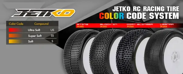 Jetko Sting Super Soft 1:8 Buggy Pre-Glued White Revo Rims (2)