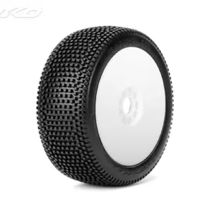 Jetko Block in Ultra Soft 1:8 Buggy Pre-Glued White Revo Rims (2)