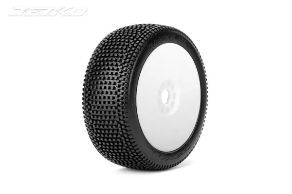 Jetko Block in Ultra Soft 1:8 Buggy Pre-Glued White Revo Rims (2)