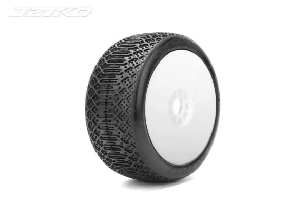 Jetko J One Ultra Soft Belted 1:8 Buggy Pre-Glued White Revo Rims (2)