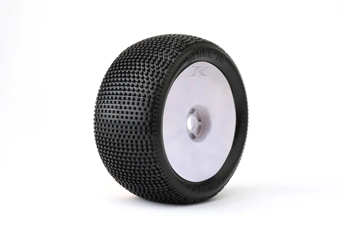 Jetko Block in Soft 1:8 Truggy Pre-Glued on White Rims (2) – view 2